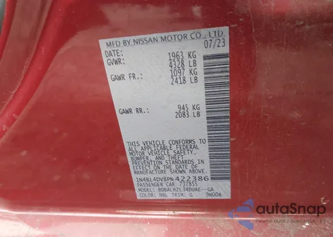 2023 Nissan Altima Sv Fwd из США, поврежденный, VIN 1N4BL4DV8PN422386